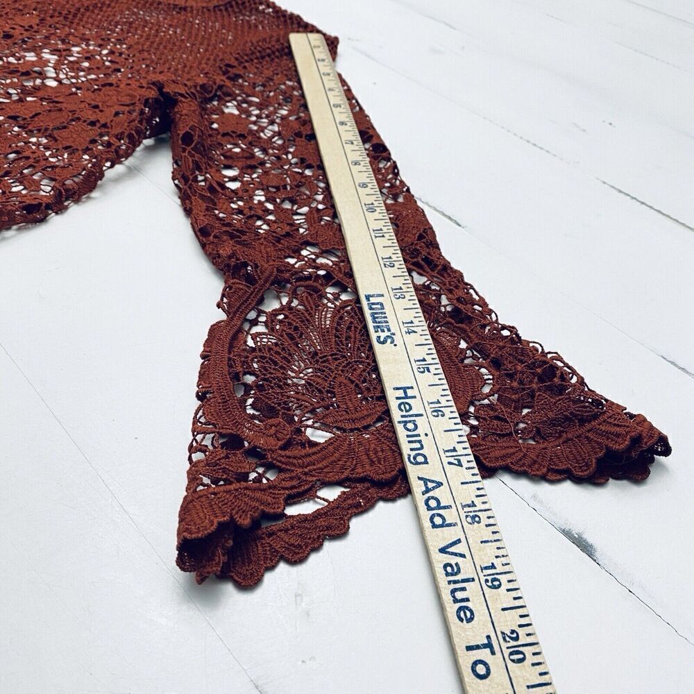BOLD ELEMENTS LACEY Rust Orange Zipper Overlay Top SIze MEDIUM Bell Sleeve - Picture 11 of 15